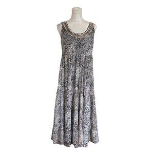 Soft Surroundings Maxi Dress Womens Small Animal Print Black A-Line Tiered Boho